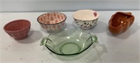 Five Porcelain Bowls and Depression Glass Bowl