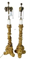 PAIR OF GILT CARVED TABLE LAMPS
