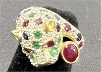 14kt. YELLOW-GOLD MULTI-STONE PANTHER RING