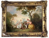 AUGUSTE CHARPENTIER 19th C.FRENCH GARDEN SCENE OIL