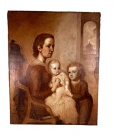 19th CENTURY MOTHER AND CHILDREN OIL ON CANVAS
