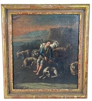 18th CENTURY GOATHERDER OIL ON CANVAS PAINTING