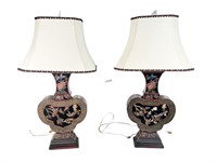 PAIR OF LACQUERED INCISED TABLE LAMPS