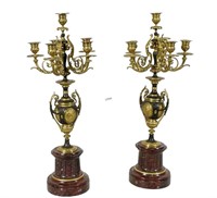 PAIR OF 19th C.BRONZE MARBLE BASE CANDELABRA