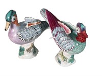 PAIR OF STAFFORDSHIRE CROWN PORCELAIN TEAL BIRDS