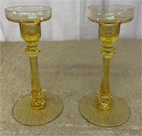 PAIR CANARY CANDLE STICKS 7 1/2