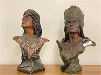 2 Chalkware Indian Busts