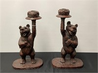 Pair of Black Forst Style Bear Candle Sticks