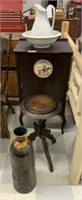 Mahogany Music Cabinet, Plant Stand, Tin Vase &