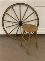 Wooden Wagon Wheel and Stool
