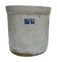 Vtg Ruckel's Blue-Stamped Stoneware Crock