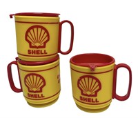 3x Vintage Plastic Shell Mugs with Lids