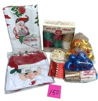 Vintage Christmas Lot with Ribbon, Ornaments &