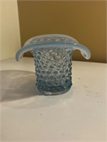 Fenton Blue Opalescent Hobnail Glass Hat Vase
