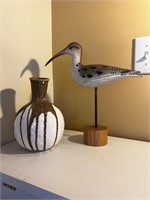 Crate & barrel  vase & bird on wood base