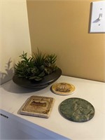 Faux succulent and coasters