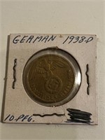1938 D 10 Vintage Old Coin GermanReich Coin