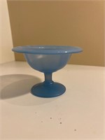 Vintage Sky Blue Satin Frosted Glass Compote