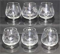 vintage etched crystal wild game brandy snifters S