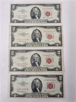 (1) 1963 & (3) 1953 $2 Red Notes