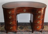 vintage gold tooled leather top kidney shaped desk