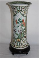 decorative Asian vase on wooden stand     S