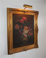 large lighted floral oil painting 39"h x 32"w