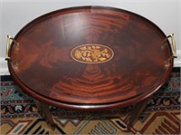 inlaid mahogany oval wine serving table by Council