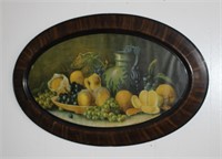 antique print in oval frame 18.25"h x 28.25"w