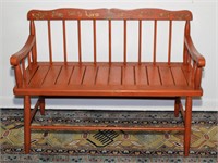 vintage painted  spindle back deacons bench
