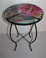 embossed butterfly glass top end table