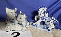Blue and white kittens and horse decor