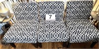 3 cloth patterned chairs - navy and white - nice