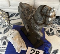 2 horse statues - ear missing on one