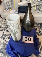 3 vases - 25" pottery, 20" glass and metal