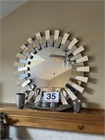 44" round mirror w/silver colored tray w/balls and