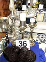 2 candle holders, 39" tall lamp and glass tray w/