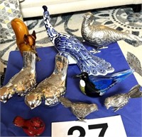 Collection of birds and a squirrel - blown glass,