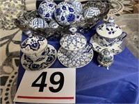 Blue and white decorative pieces and silver