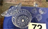 Crystal bowl, tray and 2 wine glasses