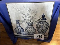 Oil painting of blue and white pottery - 30"