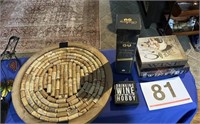 Wine holder, cork hanging, game, coasters and
