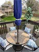 Patio table, 4 chairs, umbrella w/ stand,