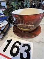 Jumbo coffee cup and saucer - decor and metal