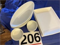 White dishes - 4 custard, 3 ovals and 4 plates