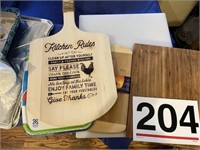 2 wooden cutting boards, 1 poly and pack of