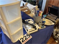 Assortment of kitchen utensils, 3 drawer bin,