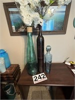 2 large bottle vases - 1 metal and decanter