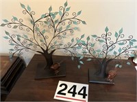 2 Metal trees w/birds