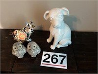 Dog, owls and piggy bank cow